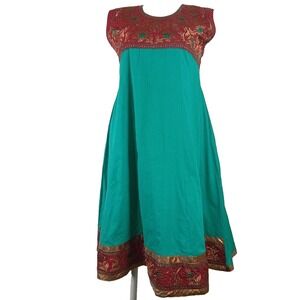 Pakistani Indian Party Dress Wear XL Long Kali Chudidar Green Red Gold Embellish